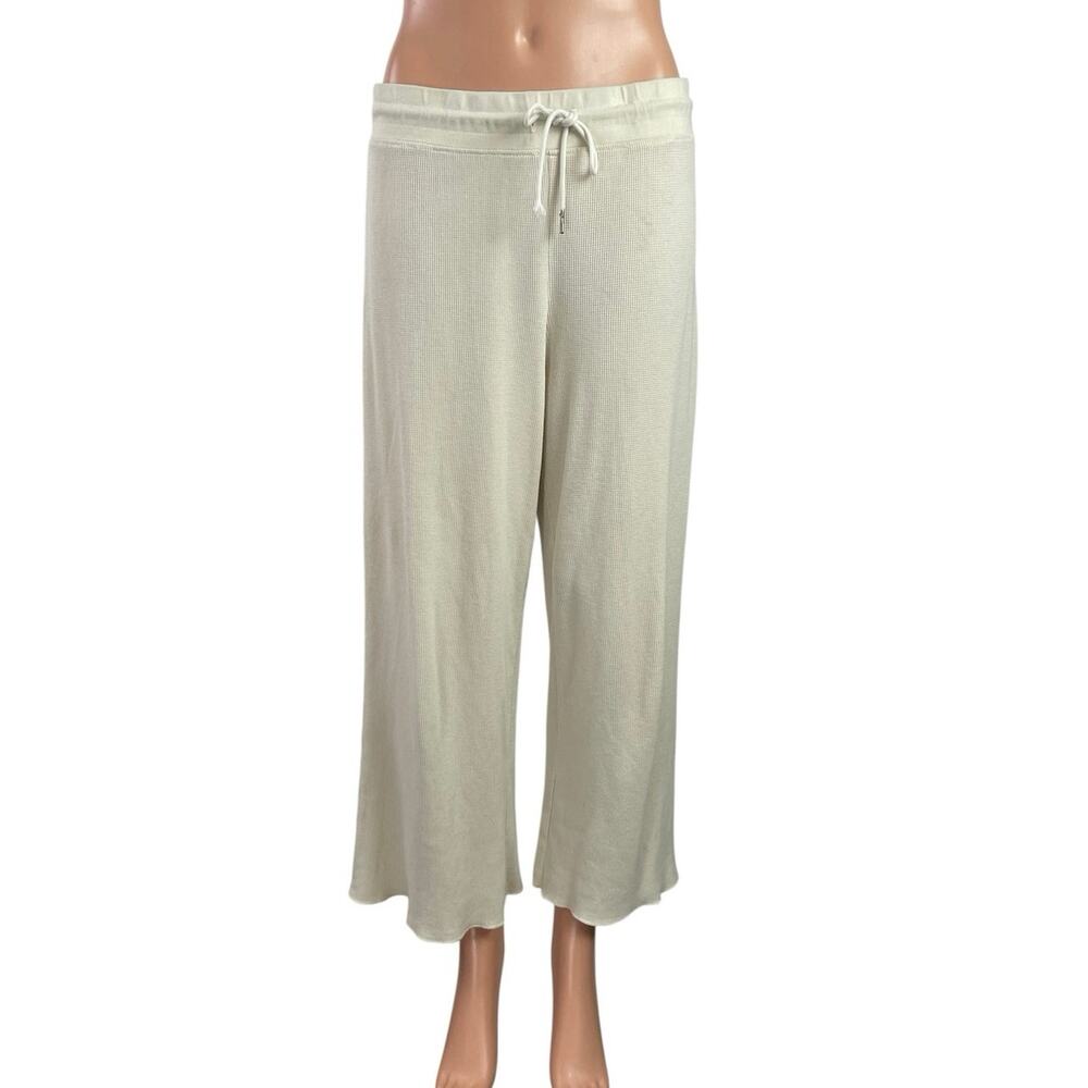 Mate The Label Women's White Waffle Knit High Rise Wide Leg Lounge Pants Size M